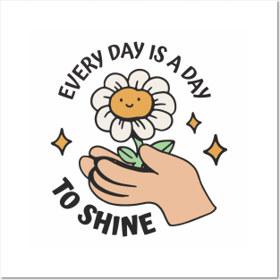 Every Day is A Day To Shine Retro Daisy Flower in Hands Posters and Art